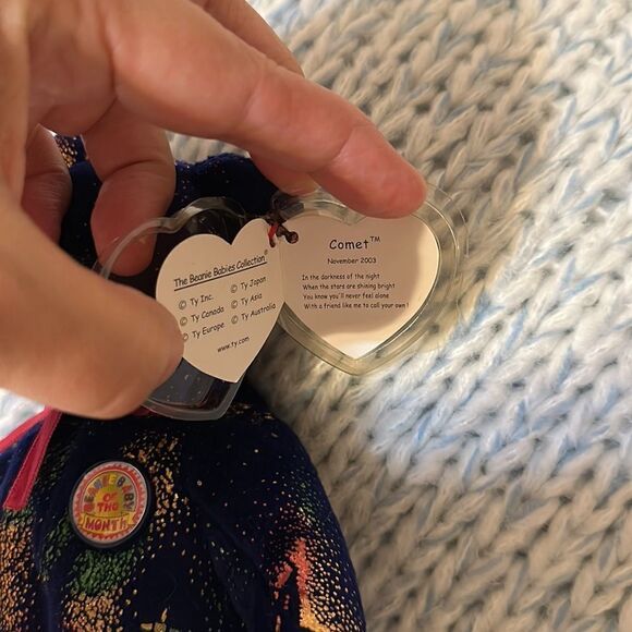 ty Comet Rare Beanie Baby of the Month Galaxy Glitter Purple Teddy November 2003 - Picture 5 of 8